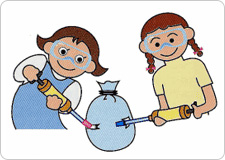 Insert the carbon dioxide detector tube 2EL in one gas sampling pump, and oxygen detector tube 31E in another gas sampling pump. Peel off the upper strips of adhesive tape, and poke the tip of one detector tube through one incision and the other tube through the other incision. Then proceed to respectively measure the oxygen as well as the carbon dioxide concentrations and record the values.