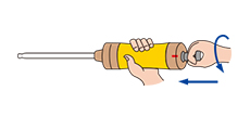 Grasp the handle and turn it 90 degrees.If the handle readily returns to the original position (2), the pump (with the attached tube) is completely airtight.