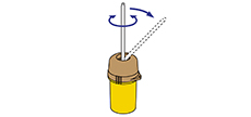 Insert a detector tube tip to the tip holder. Turn the detector tube and make a scratch with the file in the tip holder. Snap the detector tube and cut off the tip of the detector tube.